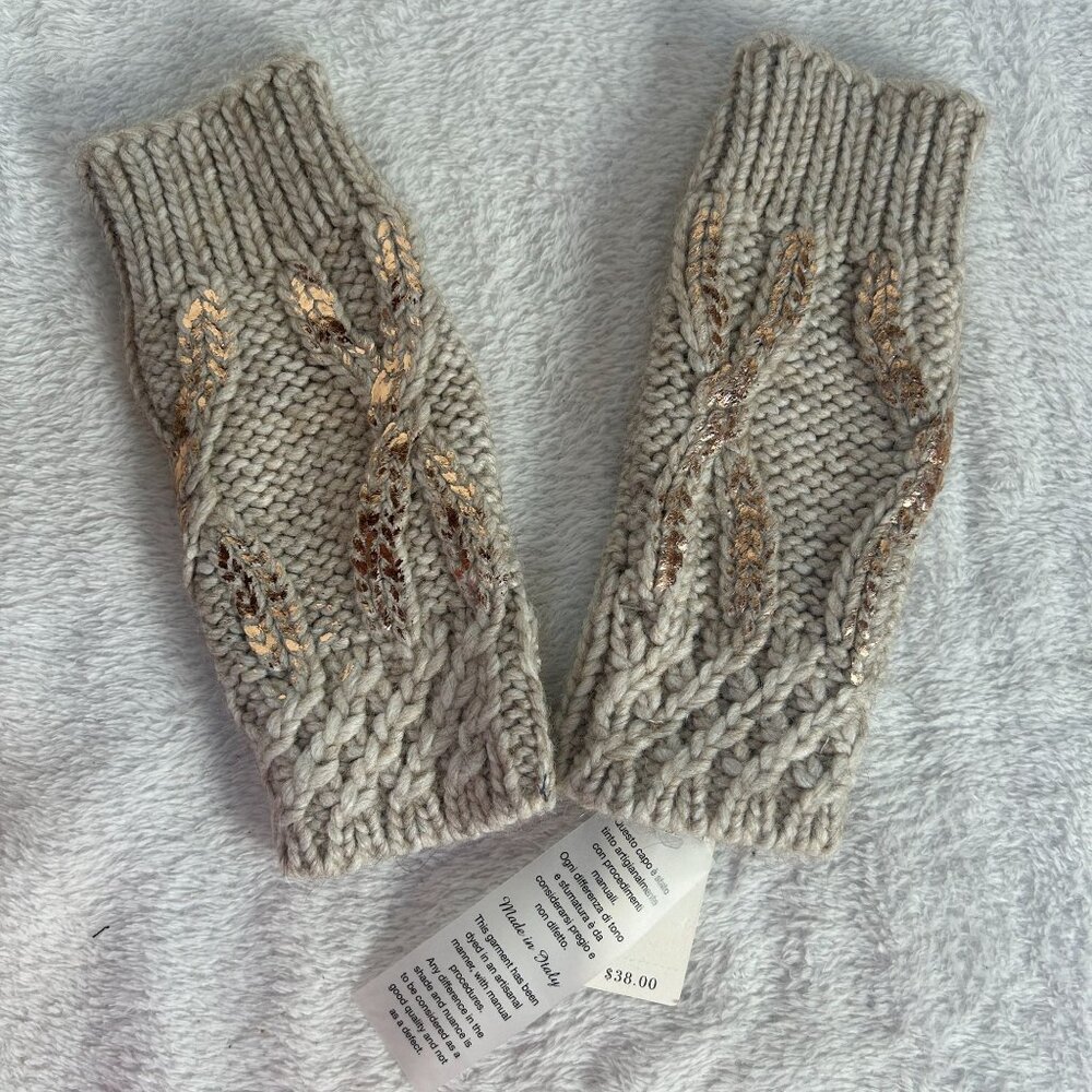 Anthropologie Fingerless Gloves Arm Hand Warmer Alpaca Wool Gray Chunky Knit New